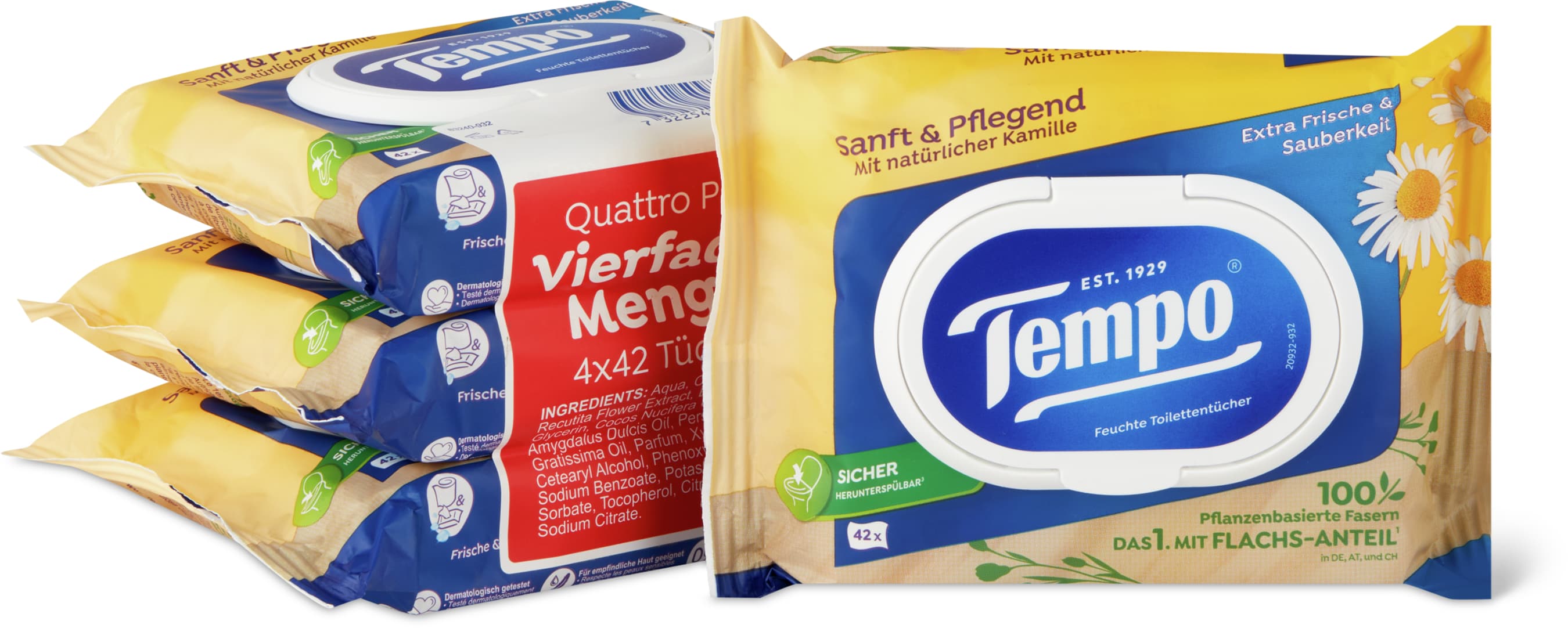 Tempo Lingettes Douceur et soin Camomille 4x42